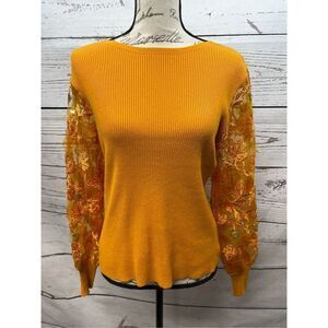 Siani Milano Women's Mustard Yellow Ribbed Lace Sleeve Sweater Size S‎